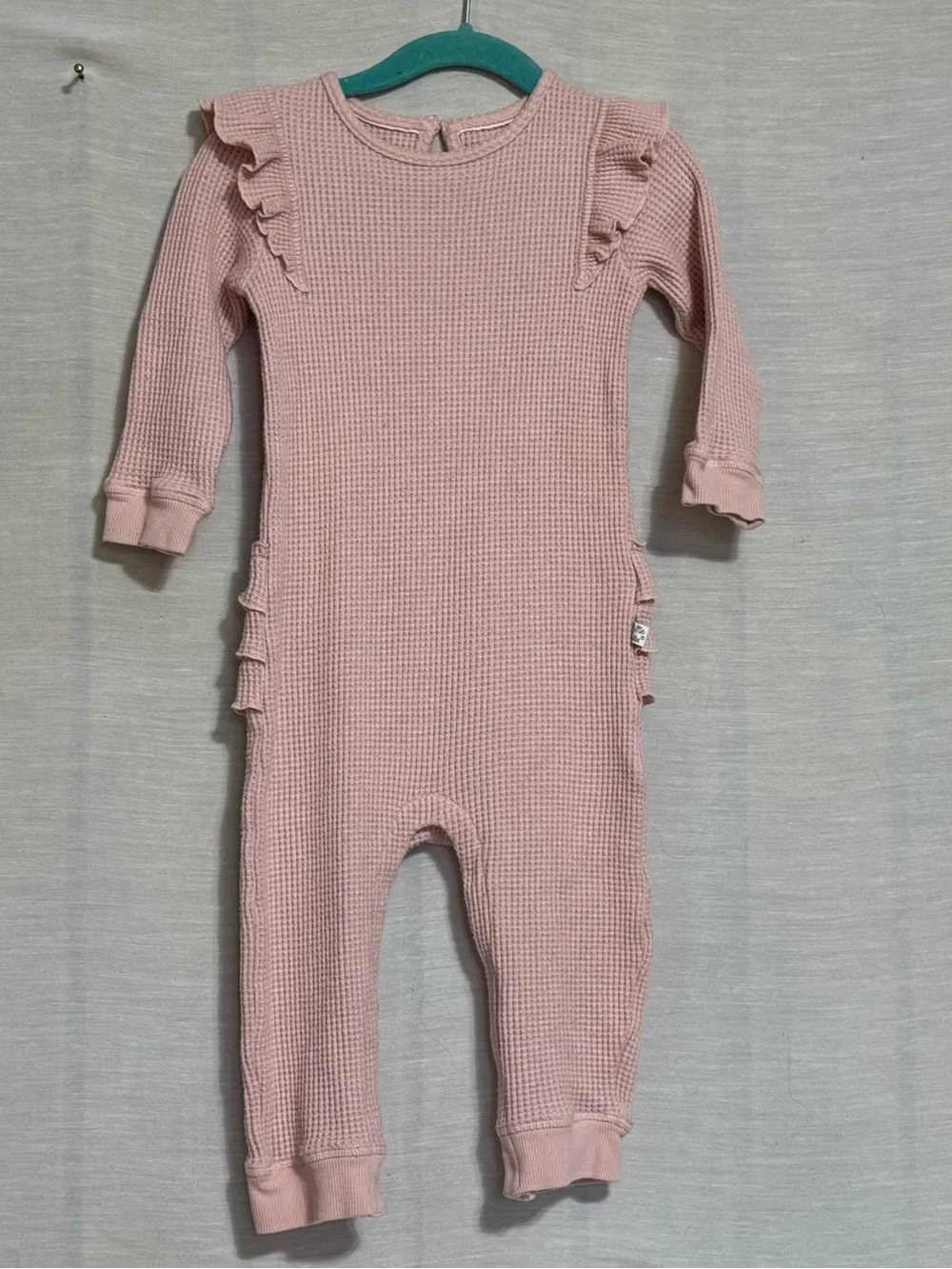 RuffleButts Pink Waffle Knit Ruffle Romper 2T